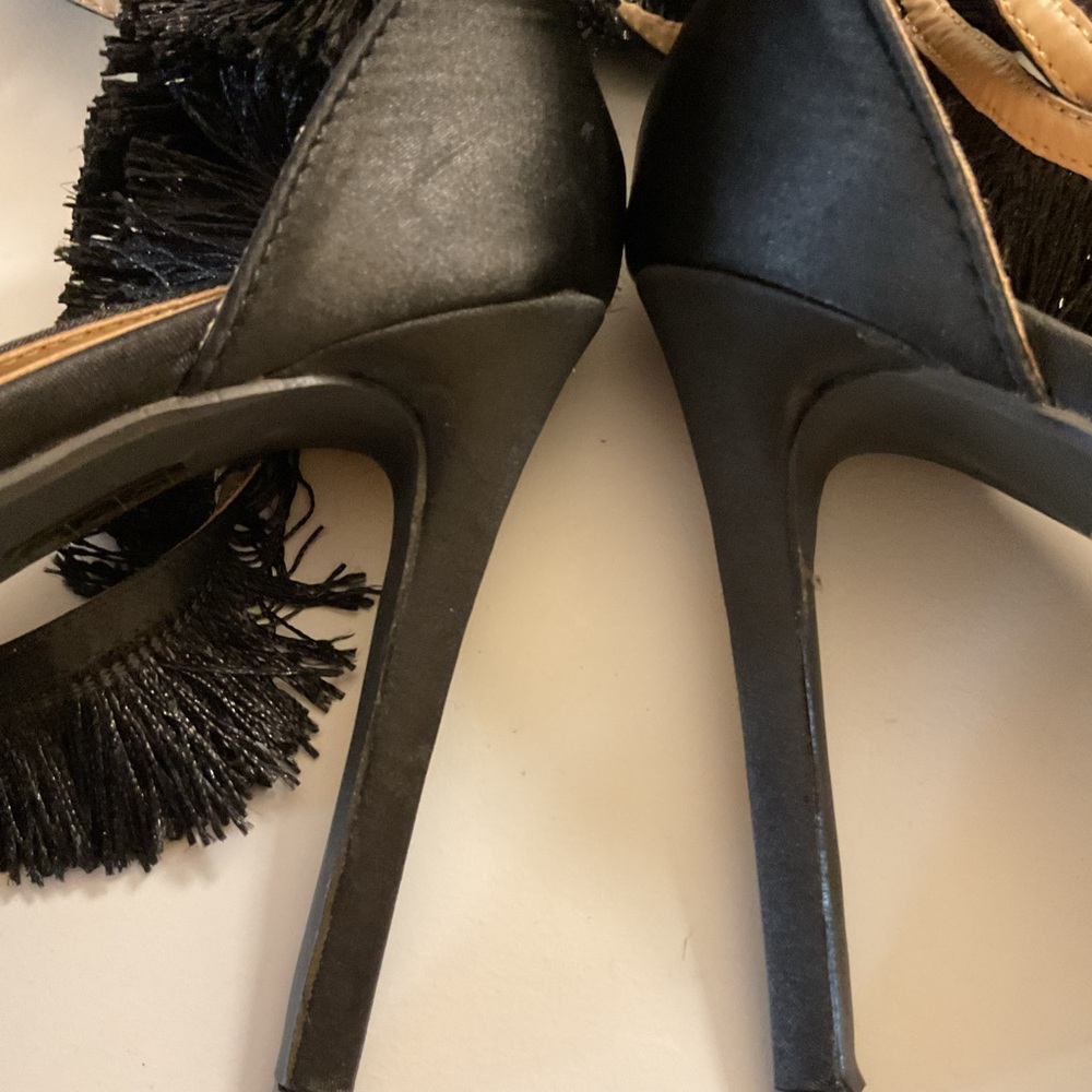 PrettyLittleThing Black Fringed Lace-Up Heels - Picture 4 of 7